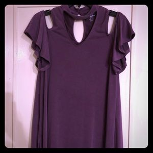 Francesca’s Cold Shoulder Choker V Neck Dress